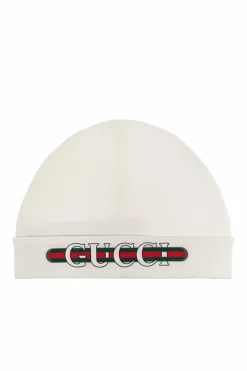 Gucci Kids BIAŁY Bawełniana czapka z nadrukowanym logo