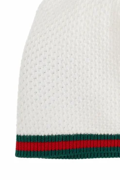 Gucci Kids BIAŁY Bawełniana czapka charakterystycznym paskiem `Web`