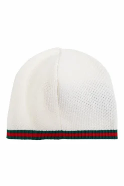Gucci Kids BIAŁY Bawełniana czapka charakterystycznym paskiem `Web`