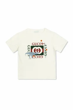 Gucci Kids BIAŁY T-shirt z kolorowym nadrukiem