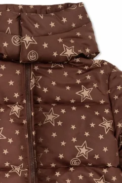Gucci Kids BRĄZOWY Kurtka puchowa z motywem gwiazd