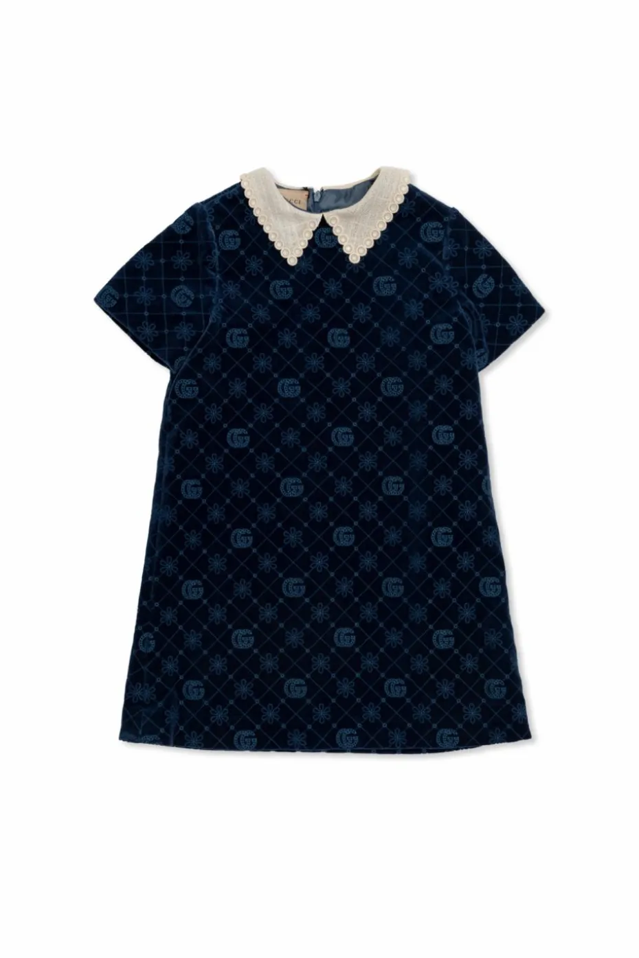 Gucci Kids GRANATOWY Aksamitna sukienka ze wzorem `GG`