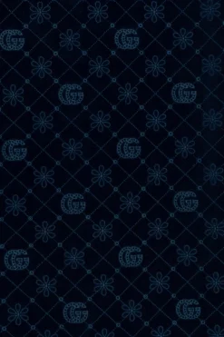 Gucci Kids GRANATOWY Aksamitna sukienka ze wzorem `GG`