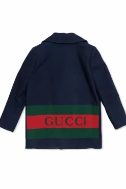 Gucci Kids GRANATOWY Dwurzędowy płaszcz