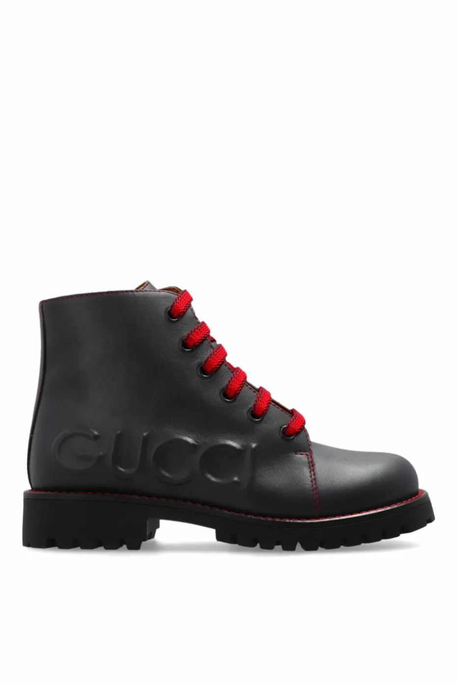Gucci Kids GRANATOWY Skórzane buty z wypukłym logo