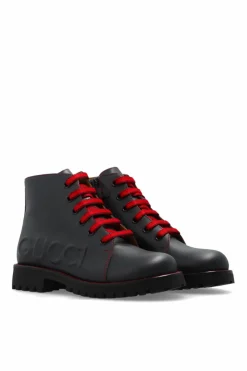 Gucci Kids GRANATOWY Skórzane buty z wypukłym logo