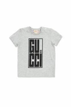 Gucci Kids SZARY T-shirt z nadrukowanym logo