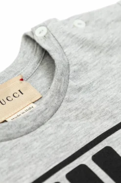 Gucci Kids SZARY T-shirt z nadrukowanym logo