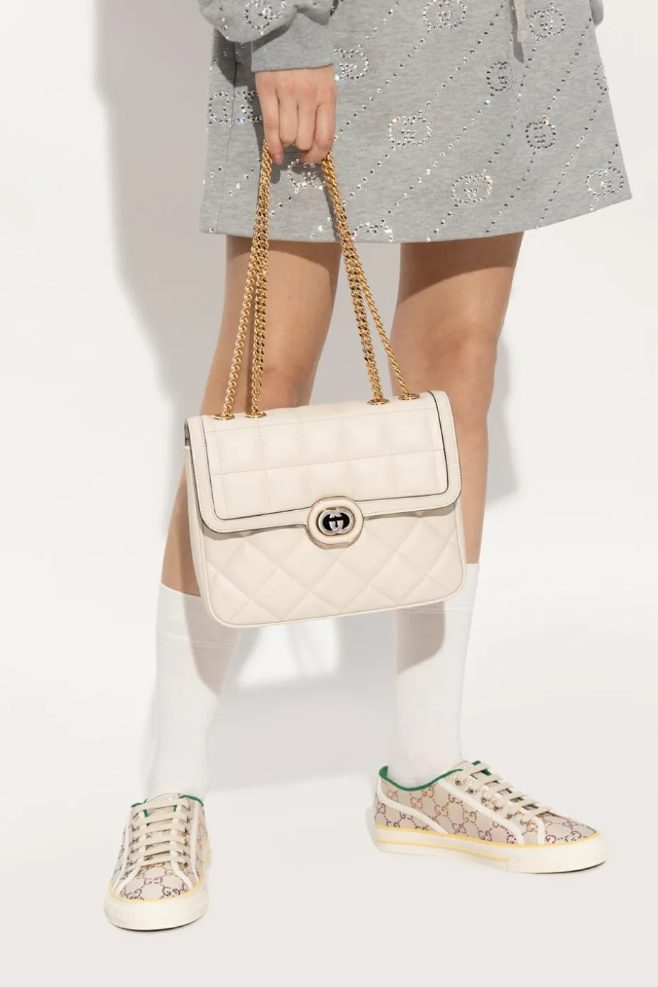 Gucci kremowy Pikowana torba na ramię ‘Deco Small’