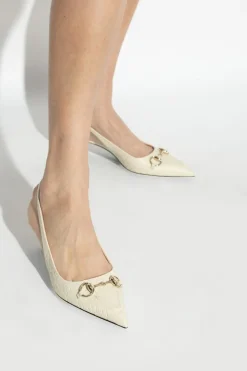 Gucci kremowy Skórzane buty na obcasie