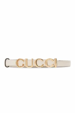 Gucci kremowy Skórzany pasek z logo