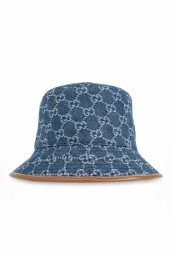 Gucci NIEBIESKI Jeansowy kapelusz ze wzorem `GG`