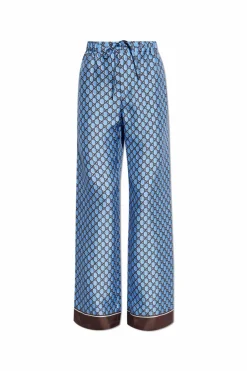 Gucci NIEBIESKI Jedwabne spodnie z logo