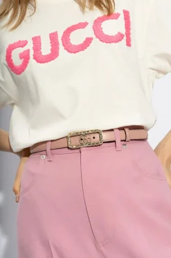 Gucci RÓŻOWY Skórzany pasek z logo