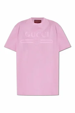 Gucci RÓŻOWY T-shirt z logo