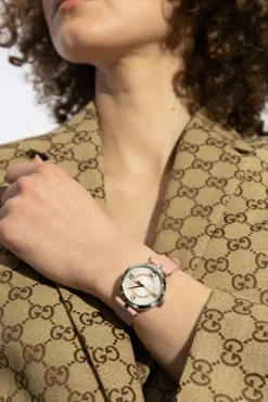 Gucci RÓŻOWY Zegarek na skórzanym pasku