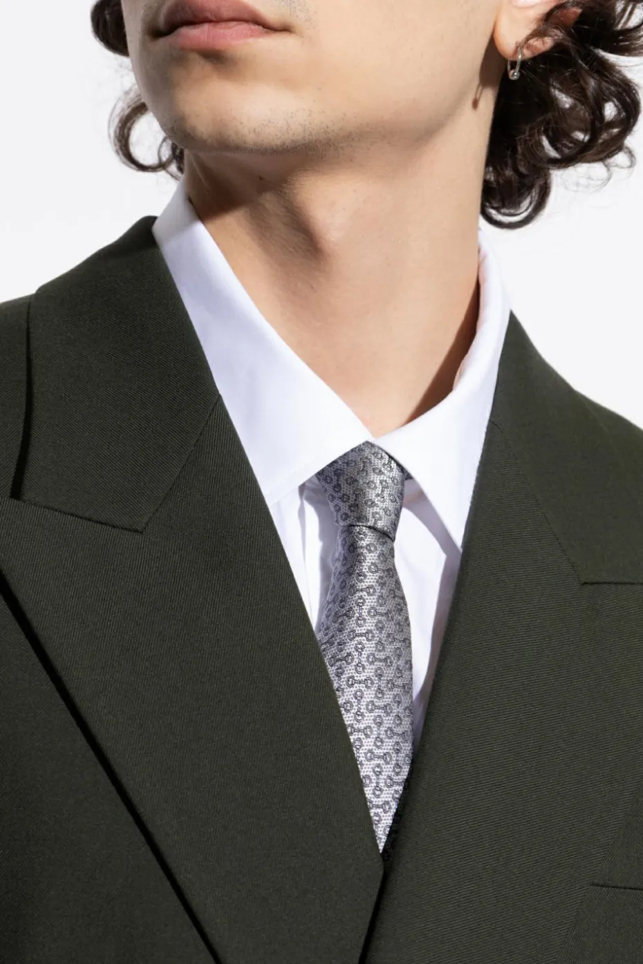 Gucci SREBRNY Jedwabny krawat