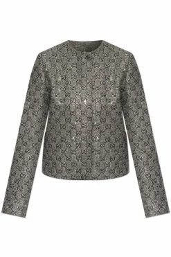 Gucci SREBRNY Kurtka z lureksową nicią i połyskującymi aplikacjami