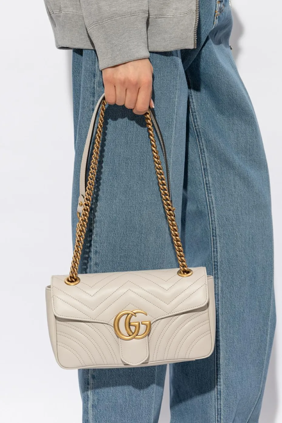 Gucci SZARY Pikowana torba na ramię ‘GG Marmont Small’