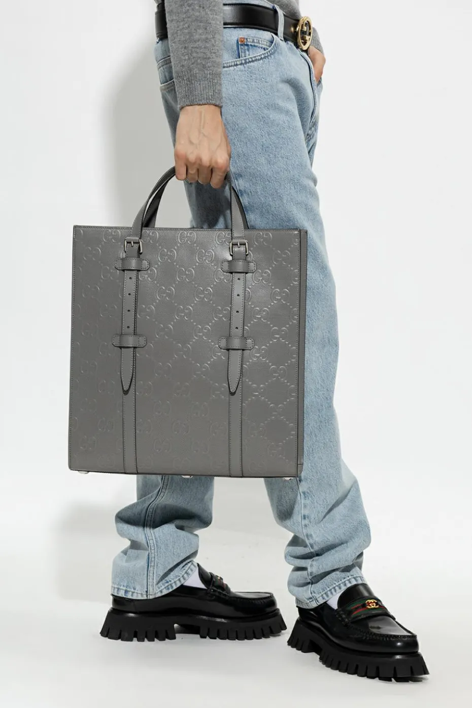 Gucci SZARY Skórzana torba typu ‘shopper’