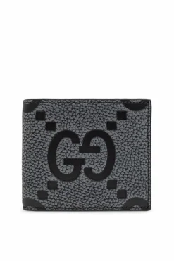 Gucci SZARY Skórzany portfel ze wzorem `GG`