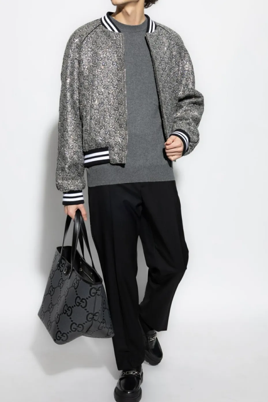 Gucci SZARY Sweter z wyszytym logo