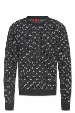 Gucci SZARY Sweter ze wzorem `GG`