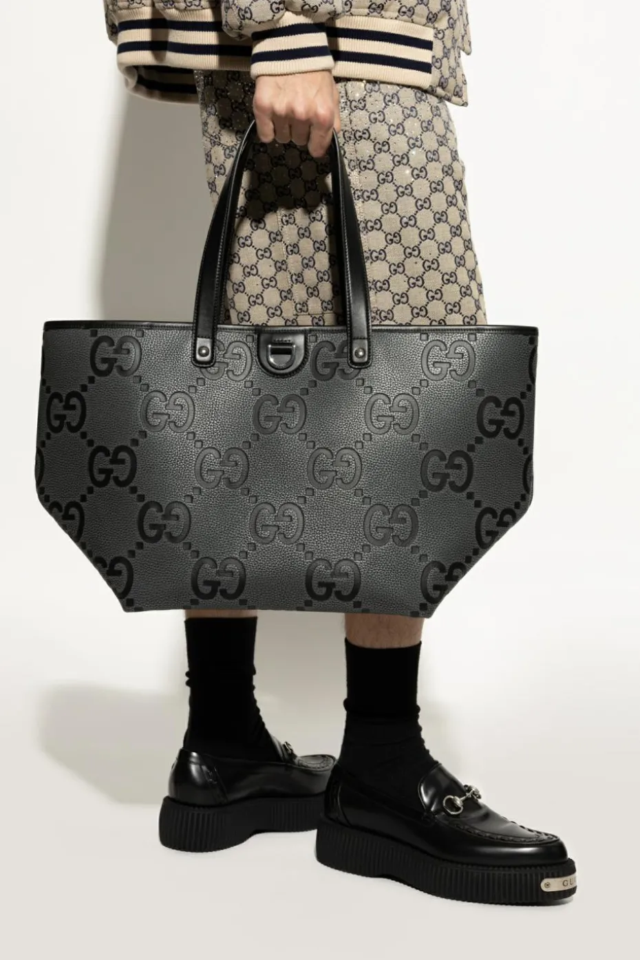 Gucci SZARY Torba `Jumbo GG Medium` typu `shopper`