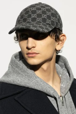 Gucci SZARY Wełniana czapka z daszkiem