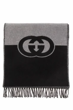 Gucci SZARY Wełniany szal z logo