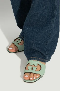 Gucci ZIELONY Klapki `Interlocking G`