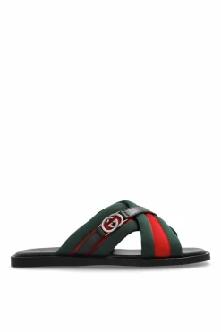Gucci ZIELONY Klapki z logo