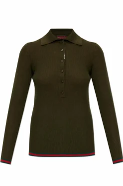 Gucci ZIELONY Prążkowane polo