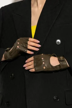 Gucci ZIELONY Skórzane rękawice