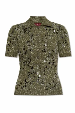Gucci ZIELONY Sweter z dekoracyjnym wykończeniem
