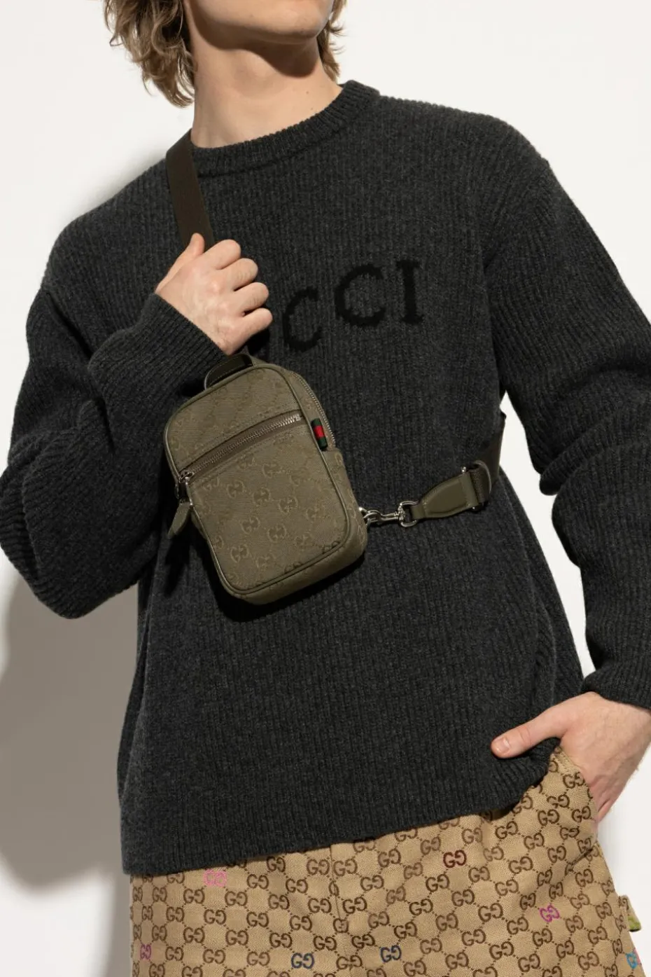 Gucci ZIELONY Torba na ramię ze wzorem `GG`