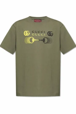 Gucci ZIELONY T-shirt z nadrukowanym logo
