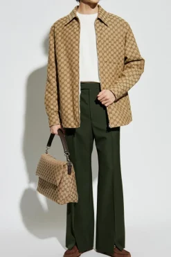 Gucci ZIELONY Wełniane spodnie w kant