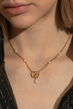 Gucci ZŁOTY Naszyjnik z zawieszką w kształcie logo