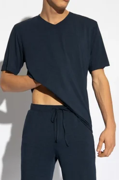 Hanro GRANATOWY T-shirt z dekoltem w serek