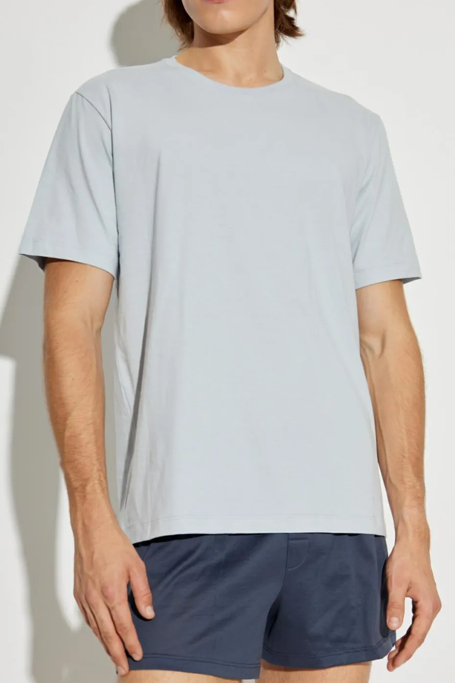 Hanro jasnoniebieski T-shirt z okrągłym dekoltem
