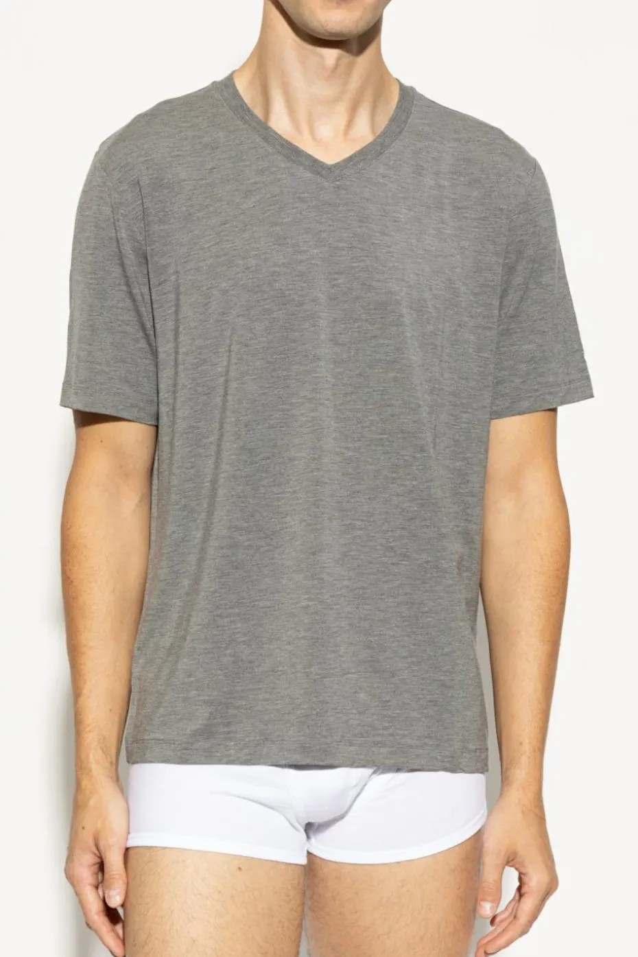Hanro SZARY T-shirt z dekoltem w serek