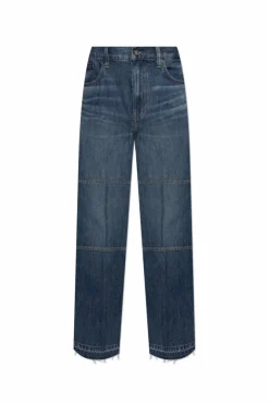 Helmut Lang GRANATOWY Jeansy z efektem `vintage`