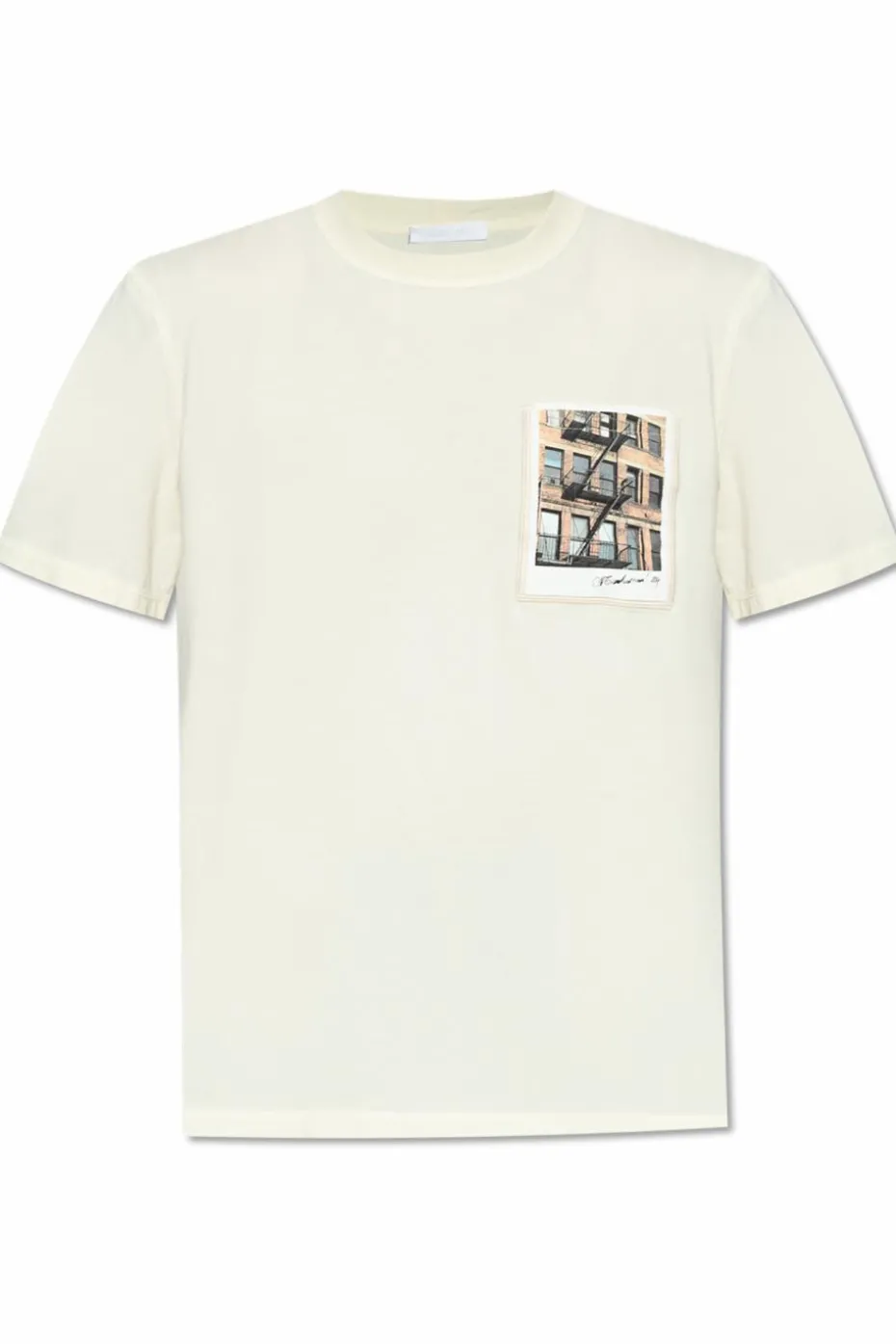 Helmut Lang kremowy T-shirt z kieszenią
