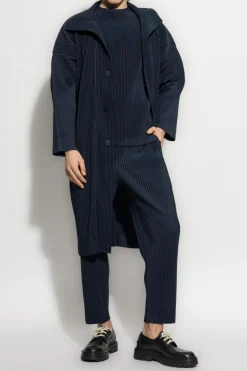 Homme Plissé Issey Miyake GRANATOWY Plisowany płaszcz