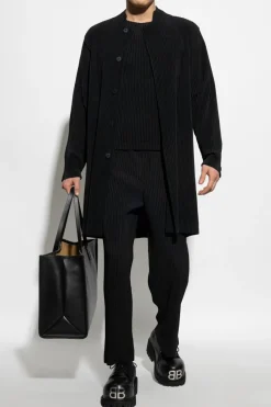 Homme Plissé Issey Miyake CZARNY Plisowany płaszcz