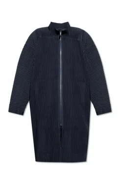Homme Plissé Issey Miyake GRANATOWY Plisowany płaszcz