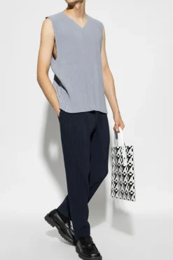 Homme Plissé Issey Miyake GRANATOWY Plisowane spodnie