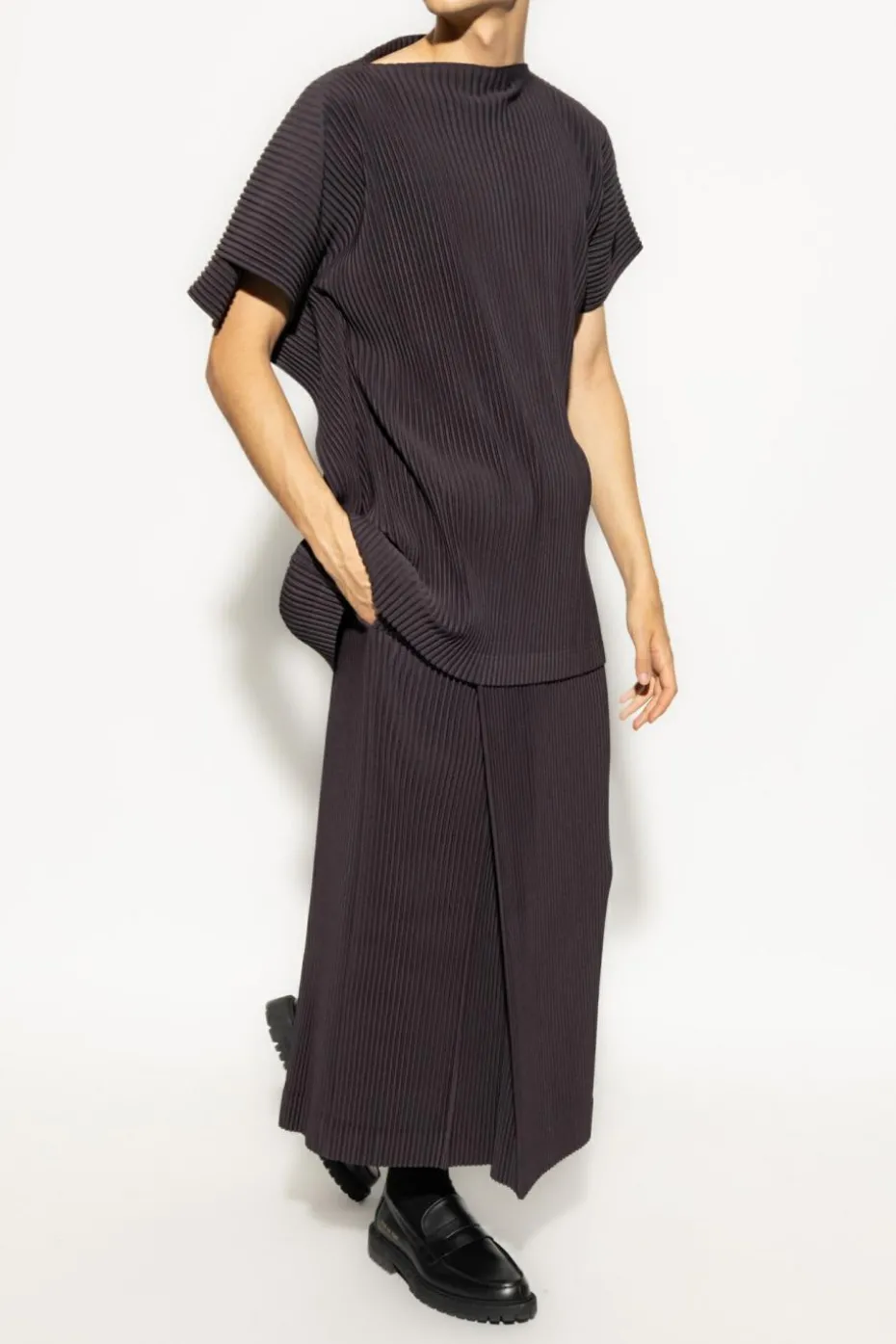 Homme Plissé Issey Miyake BRĄZOWY Plisowany t-shirt