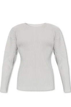 Homme Plissé Issey Miyake SZARY Plisowany t-shirt z długimi rękawami